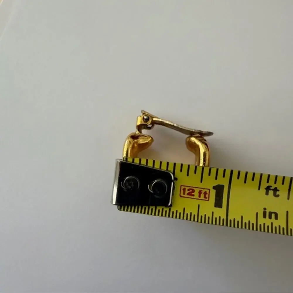 Orena Vintage Clip-On Gold Tone Cream Enamel Polished‎ Half-Hoop Earrings 1970s